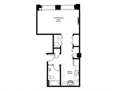 Floor plan for studio, 1 bath, 531 sqft