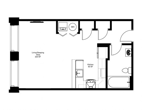 Floor plan for studio, 1 bath, 549 sqft