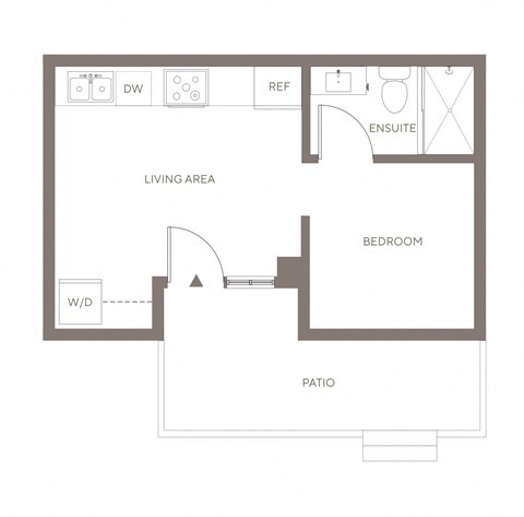 Floor plan for studio, 1 bath, 364 sqft