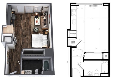 Floor plan for studio, 1 bath, 430 sqft