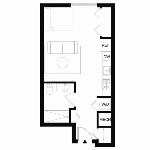 Floor plan for studio, 1 bath, 500 sqft