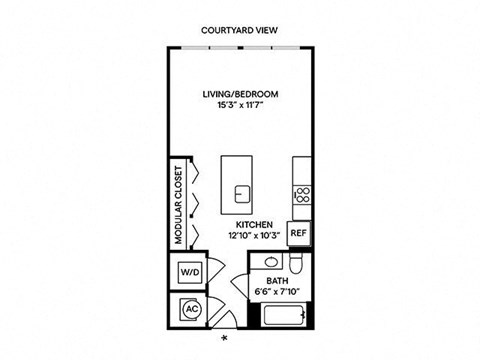 Floor plan for studio, 1 bath, 504 sqft