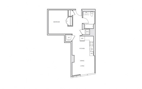 Floor plan for studio, 1 bath, 592 sqft