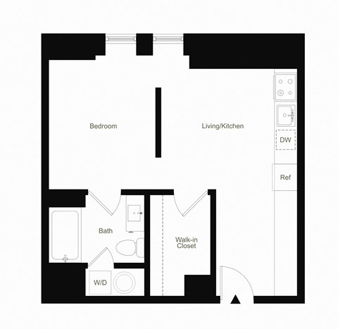 Floor plan for studio, 1 bath, 517 sqft