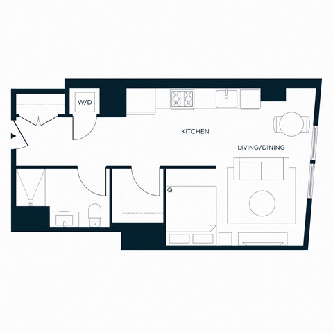 Floor plan for studio, 1 bath, 522 sqft