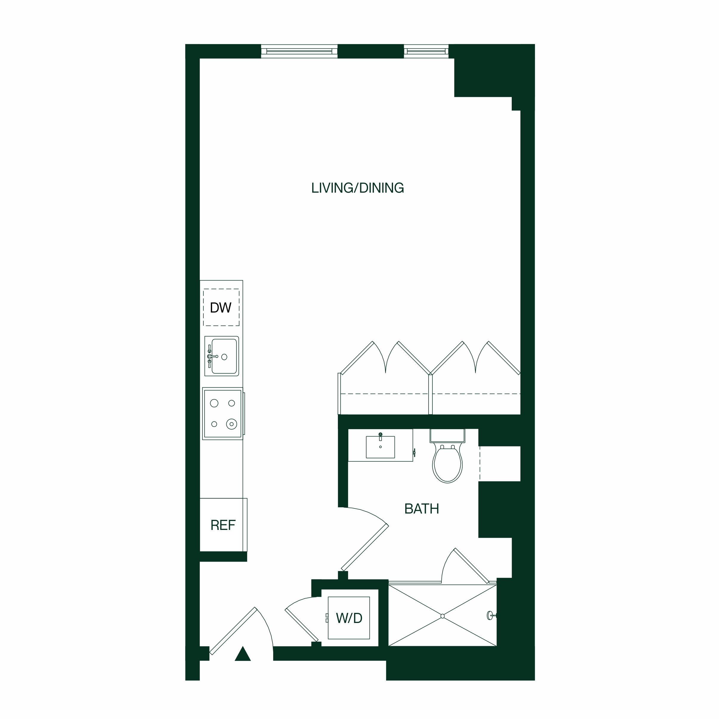 Floor plan for studio, 1 bath, 476 sqft