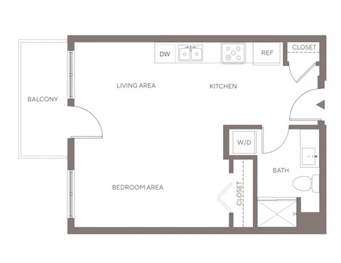 Floor plan for studio, 1 bath, 501 sqft