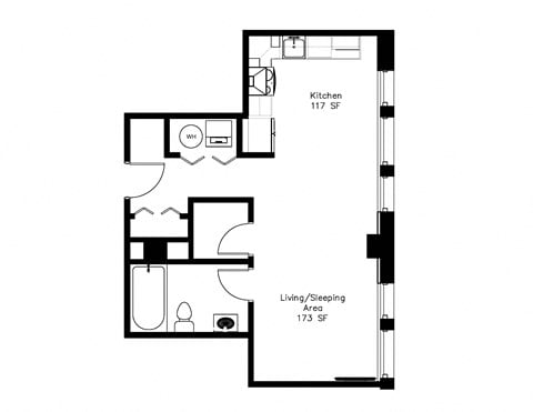 Floor plan for studio, 1 bath, 519 sqft
