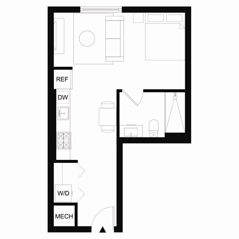 Floor plan for studio, 1 bath, 515 sqft