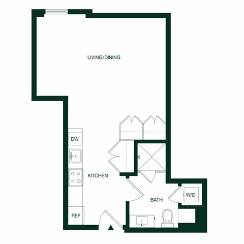 Floor plan for studio, 1 bath, 503 sqft