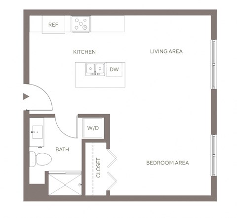 Floor plan for studio, 1 bath, 516 sqft