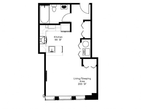 Floor plan for studio, 1 bath, 520 sqft
