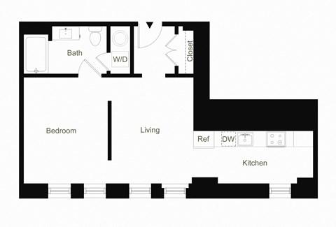 Floor plan for studio, 1 bath, 525 sqft