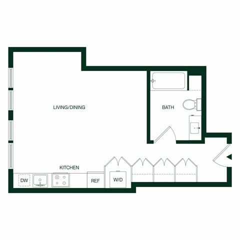 Floor plan for studio, 1 bath, 508 sqft