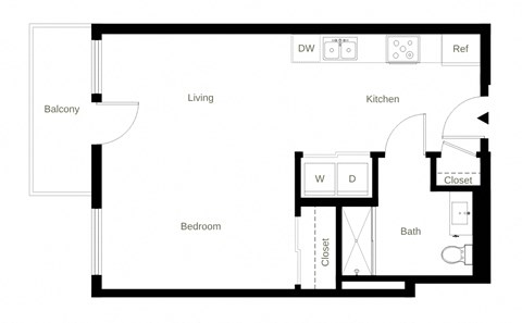 Floor plan for studio, 1 bath, 553 sqft