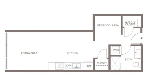 Floor plan for studio, 1 bath, 559 sqft