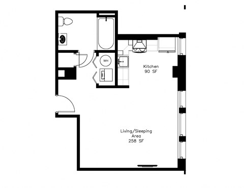 Floor plan for studio, 1 bath, 522 sqft