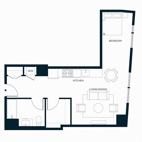 Floor plan for studio, 1 bath, 669 sqft