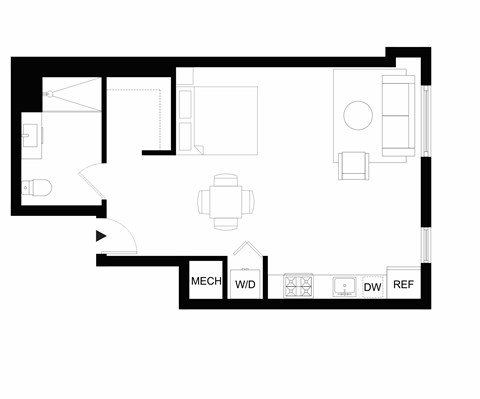 Floor plan for studio, 1 bath, 620 sqft