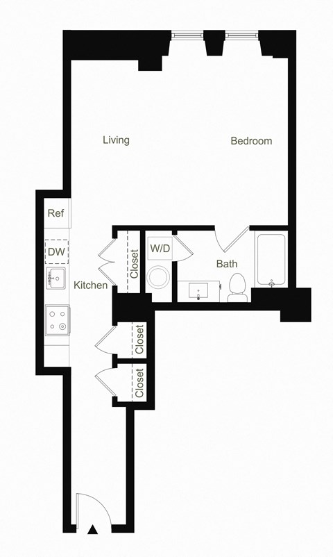 Floor plan for studio, 1 bath, 575 sqft
