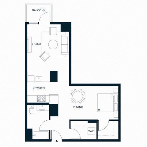 Floor plan for studio, 1 bath, 701 sqft