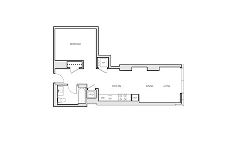 Floor plan for studio, 1 bath, 661 sqft