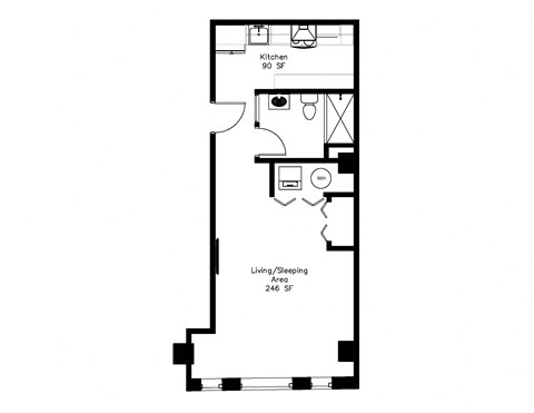 Floor plan for studio, 1 bath, 525 sqft