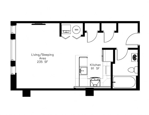 Floor plan for studio, 1 bath, 530 sqft