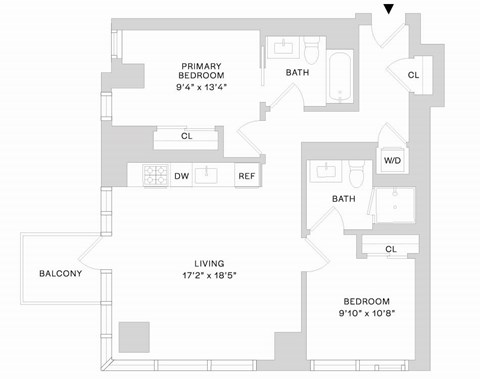 Floor plan for 2 beds, 2 baths, 981 sqft