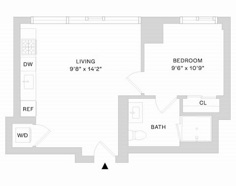 Floor plan for 1 bed, 1 bath, 487 sqft