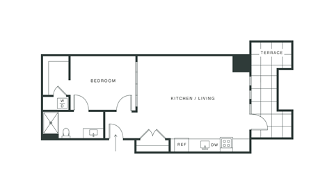 Floor plan for 1 bed, 1 bath, 706 sqft