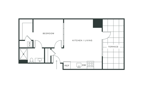 Floor plan for 1 bed, 1 bath, 547 sqft