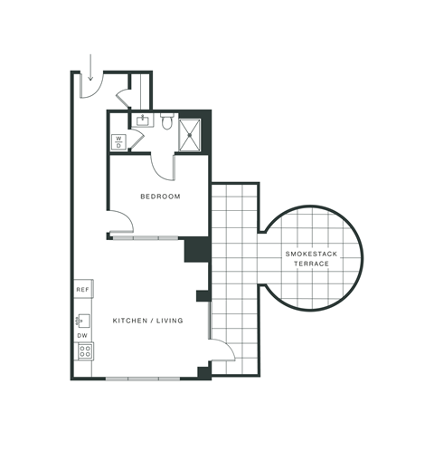 Floor plan for 1 bed, 1 bath, 659 sqft