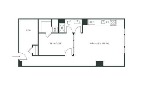 Floor plan for 1 bed, 1 bath, 816 sqft