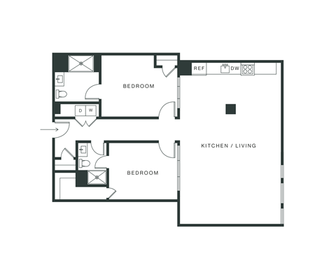 Floor plan for 2 beds, 2 baths, 1209 sqft