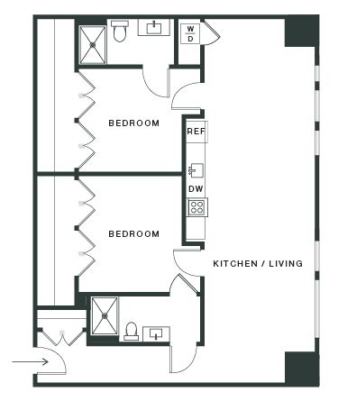 Floor plan for 2 beds, 2 baths, 1178 sqft