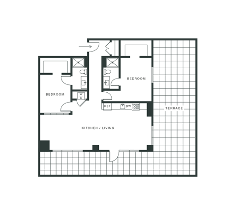Floor plan for 2 beds, 2 baths, 1199 sqft