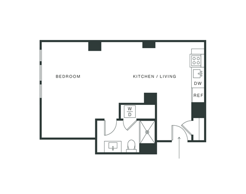 Floor plan for studio, 1 bath, 490 sqft