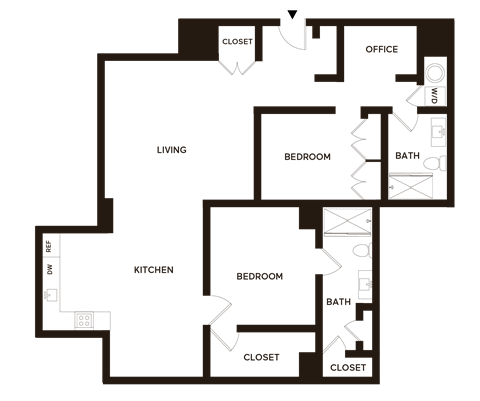 Floor plan for 2 beds, 1 bath, 1472 sqft