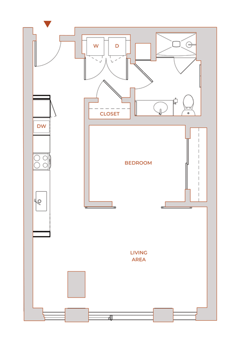 Floor plan for 1 bed, 1 bath, 712 sqft