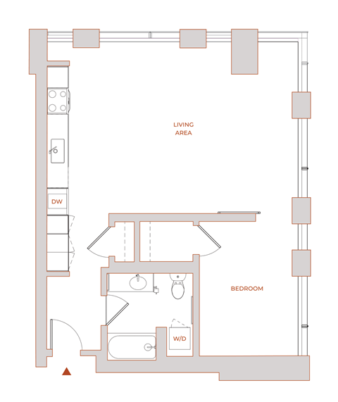 Floor plan for 1 bed, 1 bath, 793 sqft
