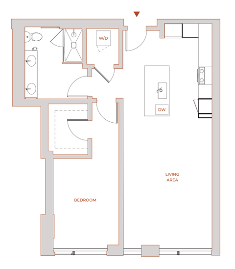Floor plan for 1 bed, 1 bath, 839 sqft