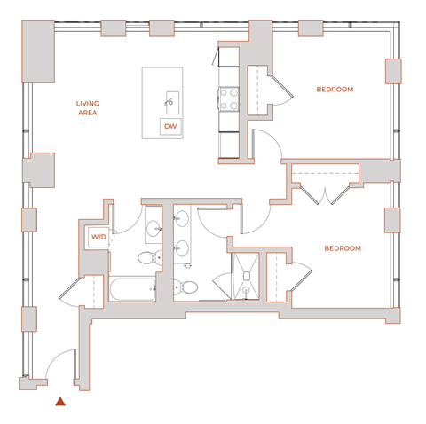 Floor plan for 2 beds, 2 baths, 1157 sqft