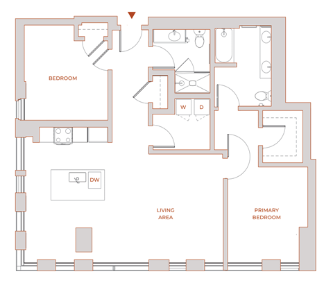 Floor plan for 2 beds, 2 baths, 1286 sqft