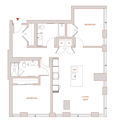 Floor plan for 2 beds, 2 baths, 1178 sqft