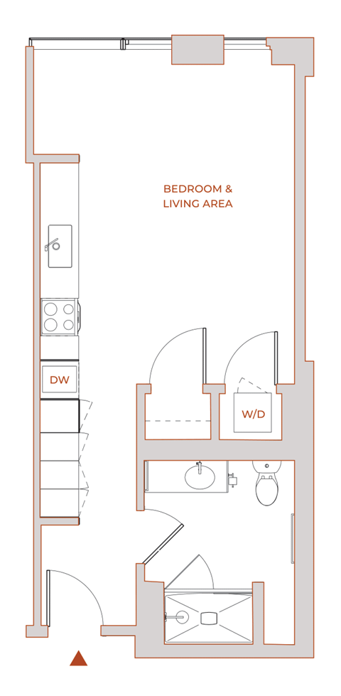 Floor plan for studio, 1 bath, 495 sqft
