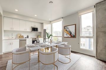San Francisco apartment for rent - A modern kitchen with a dining table and chairs.