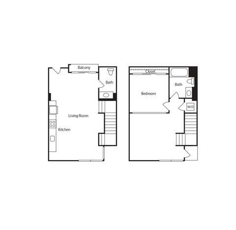 Floor plan for 1 bed, 1 bath, 969 sqft