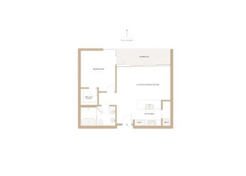 Floor plan for 1 bed, 1 bath, 927 sqft