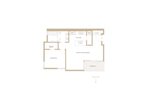 Floor plan for 1 bed, 1 bath, 890 sqft
